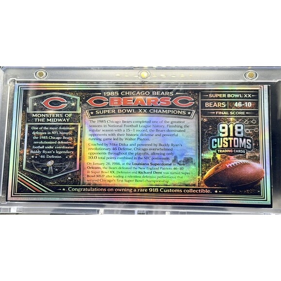 1985 Chicago Bears Super Bowl Champions Holographic Custom Display Piece - Picture 2 of 2